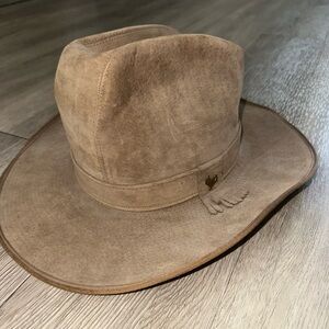 Vintage Suede Leather Westerns Men's Cowboy Tan Saddle Hat